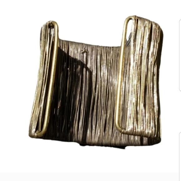 MODERNIST STYLE BRASS WIRE WRAPPED STATEMENT CUFF BRACELET - Picture 4 of 4